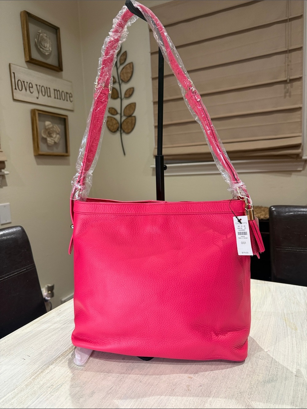 Vintage Talbots Bright Pink Leather Shoulder Tote